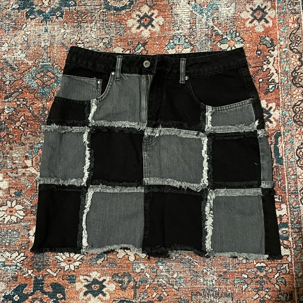 Ragged Priest Black High Waisted Patchwork Skirt
